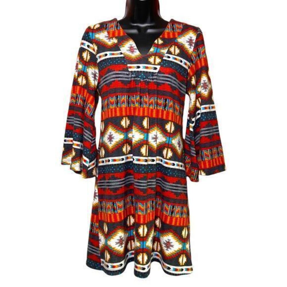 Yahada Tribal Boho Mini Dress Poncho Style‎ Acrylic Material Size XS